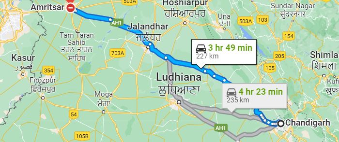 Chandigarh to Amritsar Distance