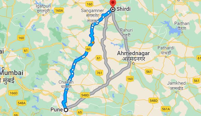 Pune to Shirdi Distance