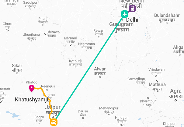 delhi to khatu shyam distance
 flight
