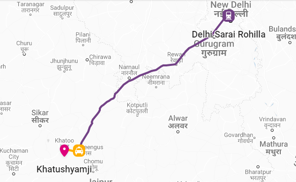 delhi to khatu shyam distance by train
